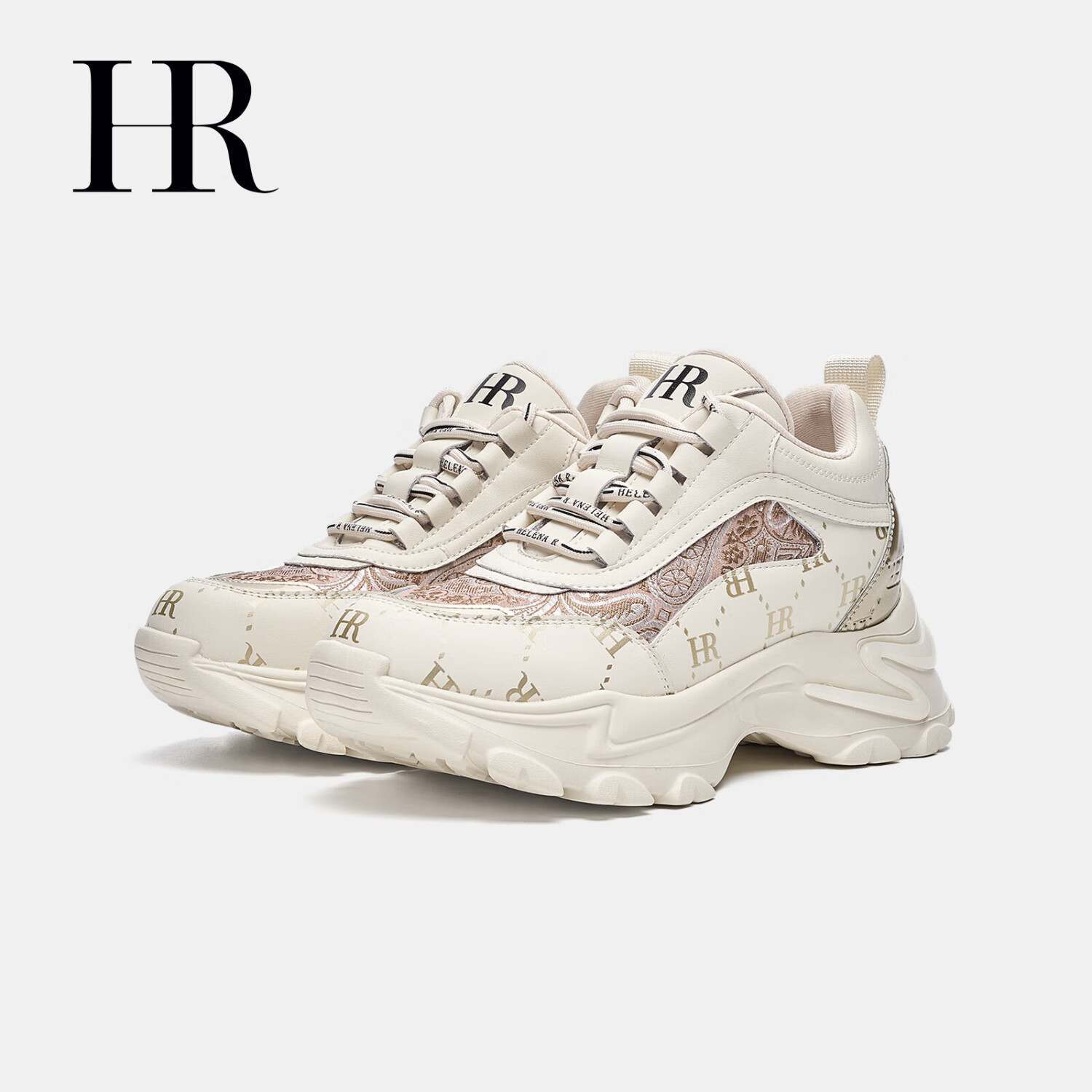 HRHR Women's Shoes 2025 Winter New Thick Sole Platform Dad Sneakers Sports Casual Shoes Champagne Beige Size 38
