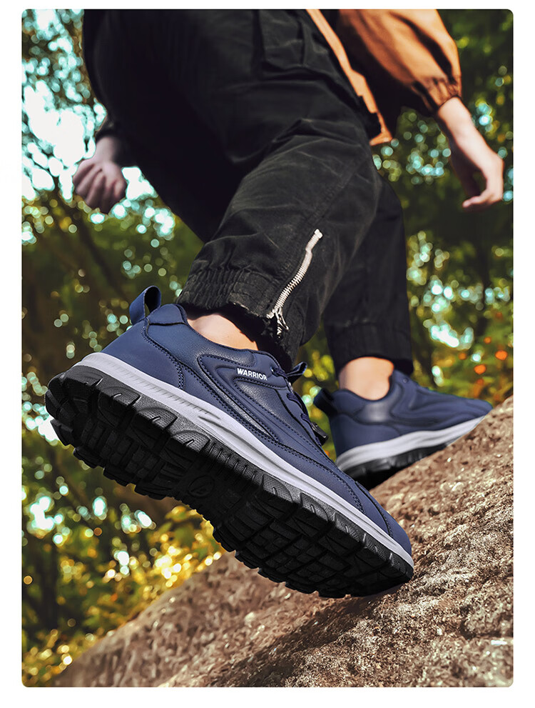 Warrior Men's Autumn Casual Sports Soft Sole Slip-On Leather Waterproof Non-Slip Walking Shoes Black Size 43 12