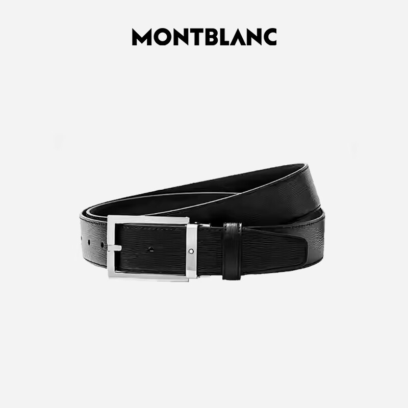 MONTBLANC Black Single-Sided Pin Buckle Leather Belt 3.5cm 114435 Gift