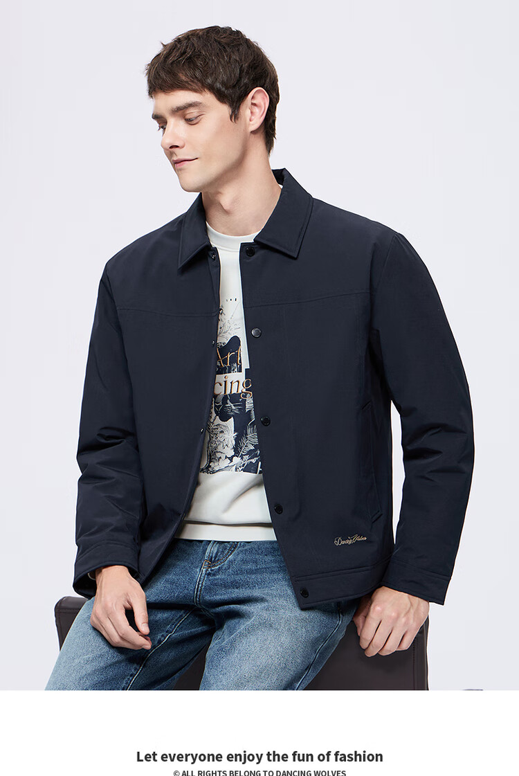 DANCING WOLVES [Gold Label Goose Down & Graphene Heat Retention] Workwear Collar Thermal Locking Down Jacket 101 Navy Blue L 1