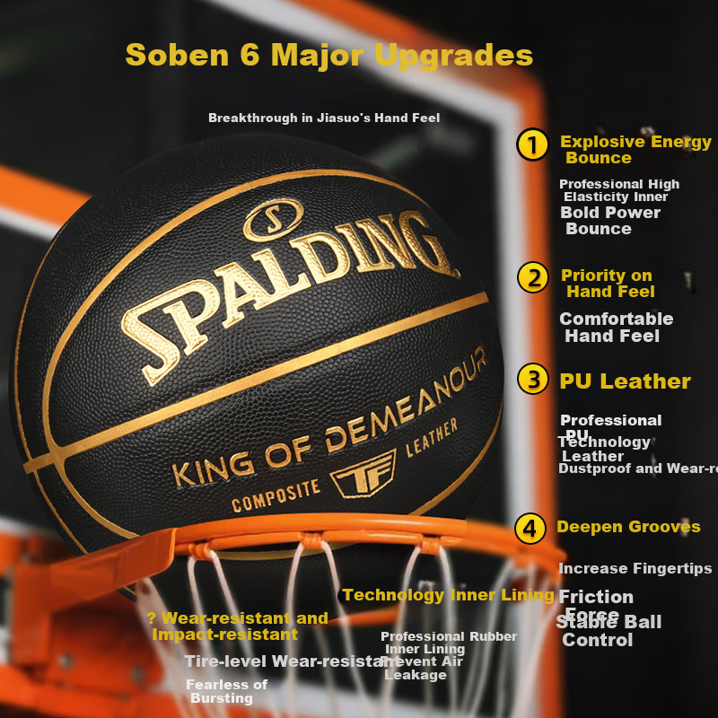 SPALDING Basketball, Size 7, TF Black Gold Control Series, Indoor And Outdoor Non-Slip Wear-Resistant, for Competition Use, Official Size 7 Basketball, 77-883Y