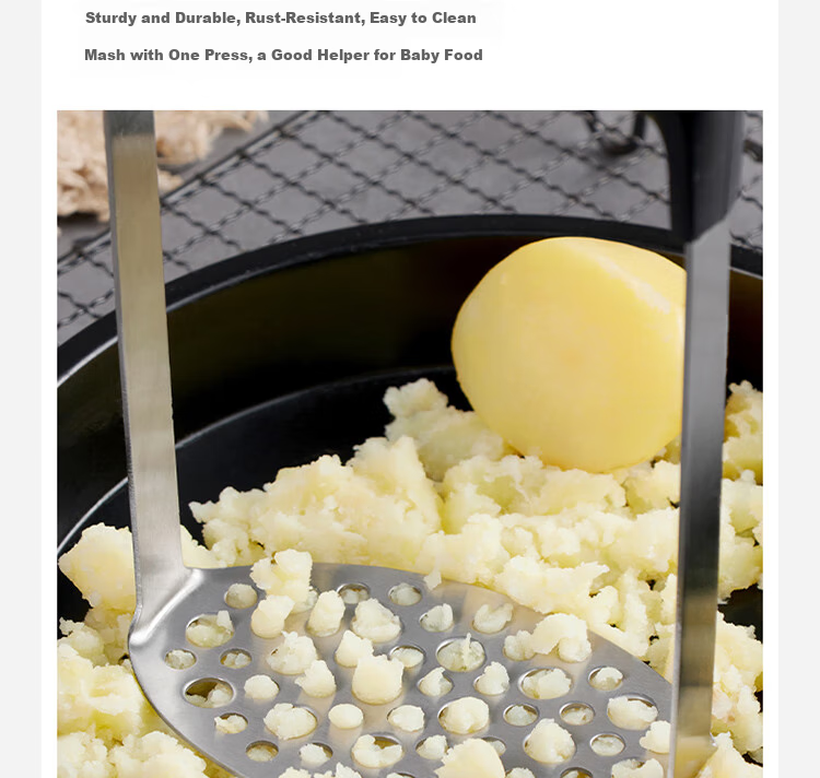 Baijie Stainless Steel Potato Masher, Manual Potato Press, Home Use Potato Masher, Potato Puree Crusher Tool, Baby Food Grinder 6