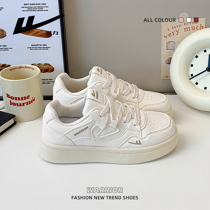 Warrior Women's Shoes, Thick-Soled Trendy Creative Footwear, Versatile Casual White Sneakers for Spring And Autumn, Student Sports Skateboard Shoes, Beige, Size 38