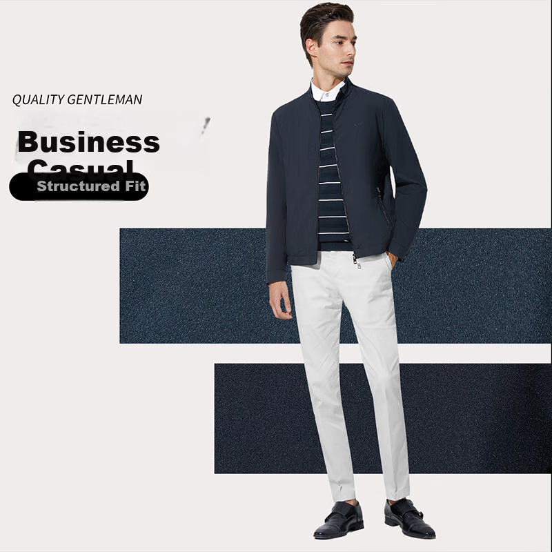 FIRS Men's Jacket for Spring And Autumn, Simple Business Casual Commuter Style, Solid Color Short Stand-Collar Cutaway Zipper Jacket for Me