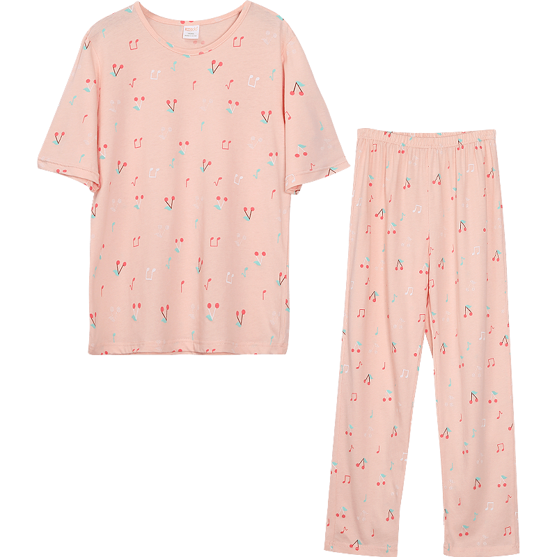 Hodohome Children's Pajamas, Girls' Pure Cotton 7A Antibacterial Short-Sleeve Long Pants Loungewear, Cartoon Air Conditioning Suit for Girls, Pink 200, Size 140