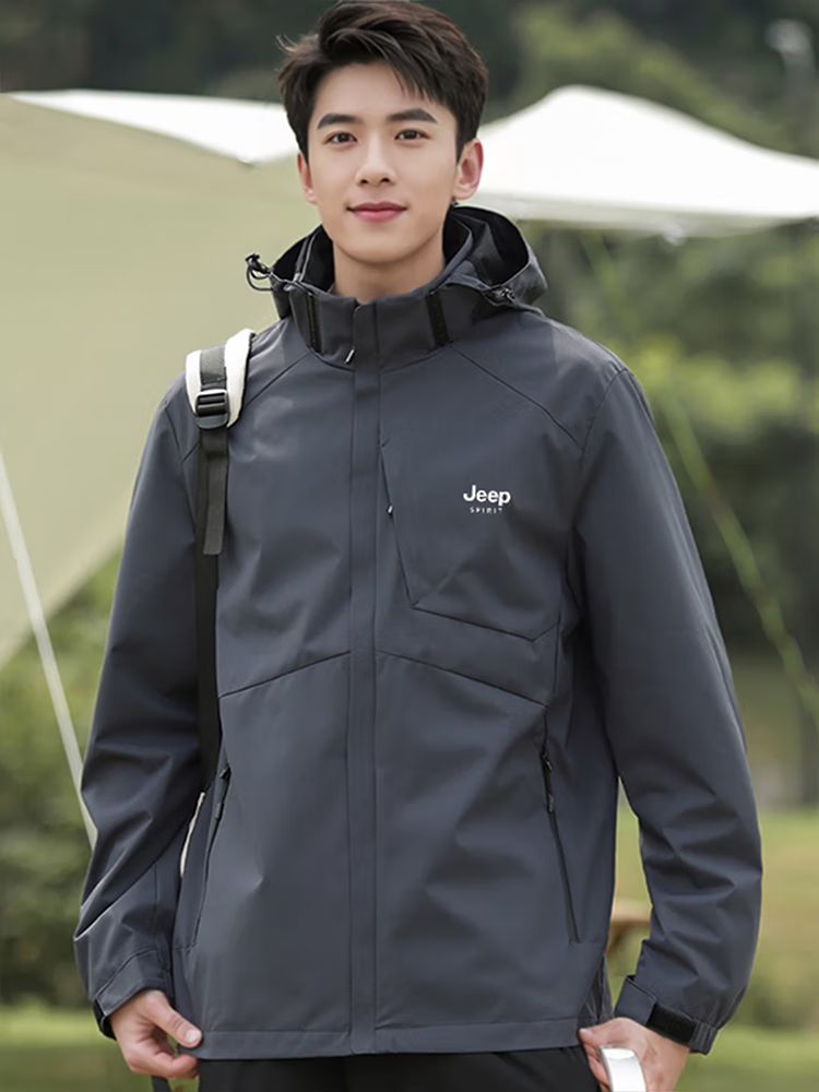 JEEP SPIRIT Outdoor High-End Men's Jacket Mountain Windproof Men's Shell Jacket 23689 Gray L 6