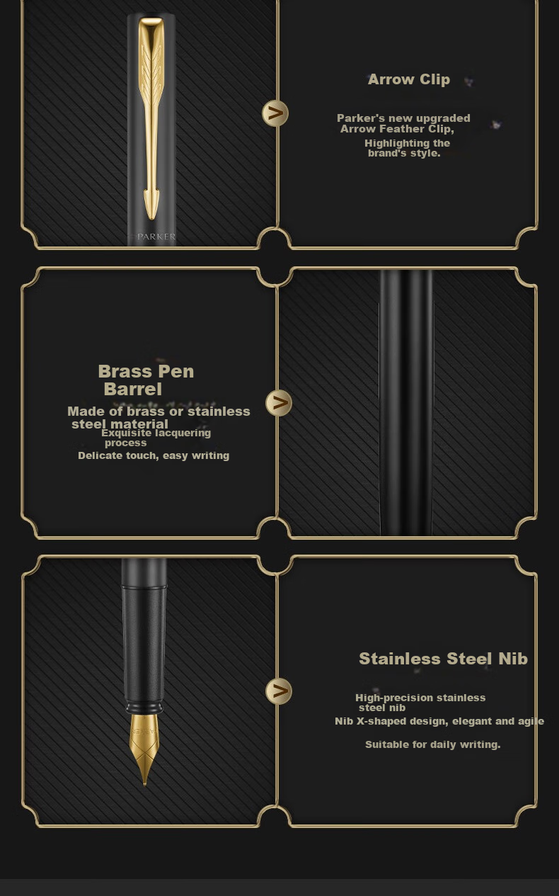 Parker Fountain Pen, Signature Pen, Cultural And National Trend Ma Year Gift Box Birthday Present, Weiya XL Classic Black Gold Ink Pen + Black Wall Gift Box 4