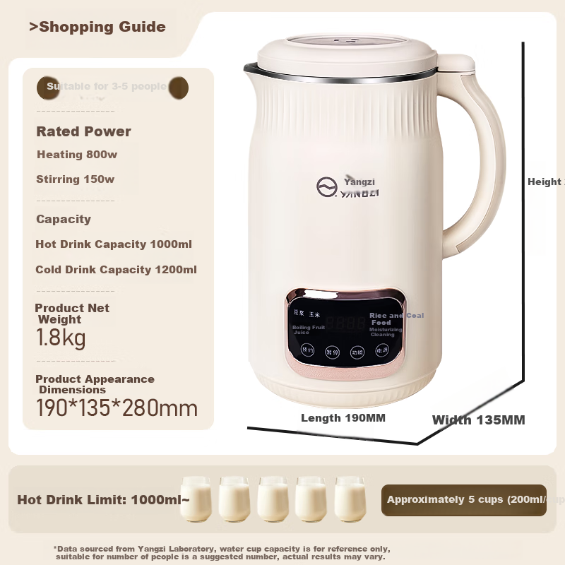 YANGZI Blender with Soundproof Cover, Compact Soy Milk Maker, Automatic Juicer, Baby Food Supplement Soy Milk Machine, Multifunctional No-Wash No-Filtration 1.2L [Douyin Popular Model] QHD-009C