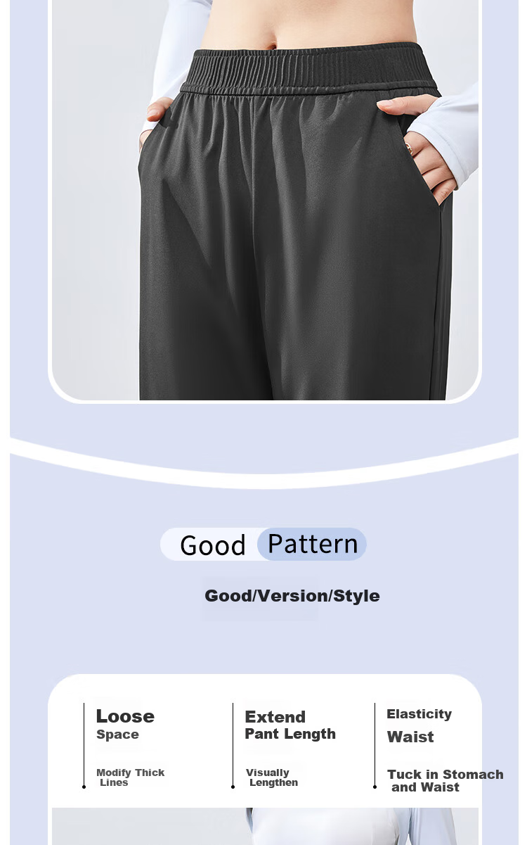 BOPRUIEY Women's Summer Thin Harem Pants Comfortable Slim Fit Cropped Pants Petite Straight-leg Quick-drying Ice Silk Trousers 5
