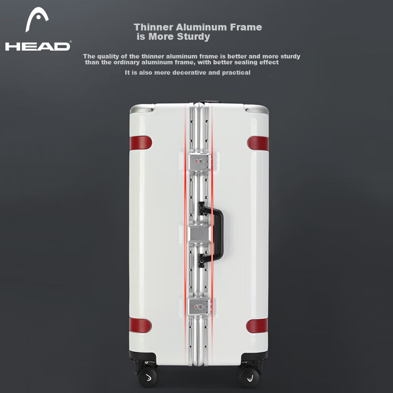 HEAD Luggage Aluminum Frame Suitcase for Men And Women Students with Password Lock, Travel Case, White And Red, 30 Inches