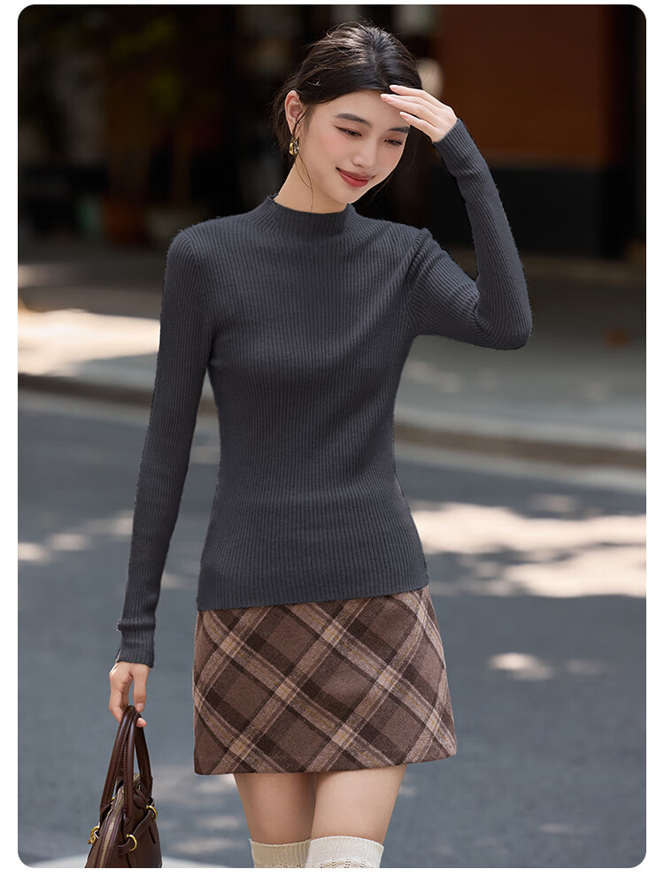 Bailuyu Simple Half Turtleneck Ribbed Knit Sweater 25 Autumn Winter New Wool Soft Sweater Women Dark Gray M 19