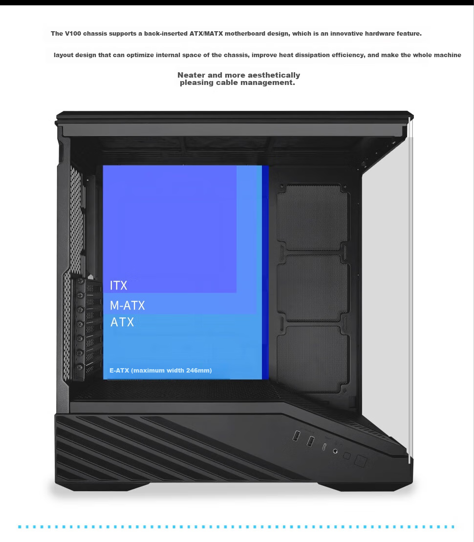 LIANLI Fengyi V100 Computer Case, Seaside View Case, Black / Supports ATX Motherboard / 360mm Water Cooling / Pre-Installed Graphics Card Bracket 8