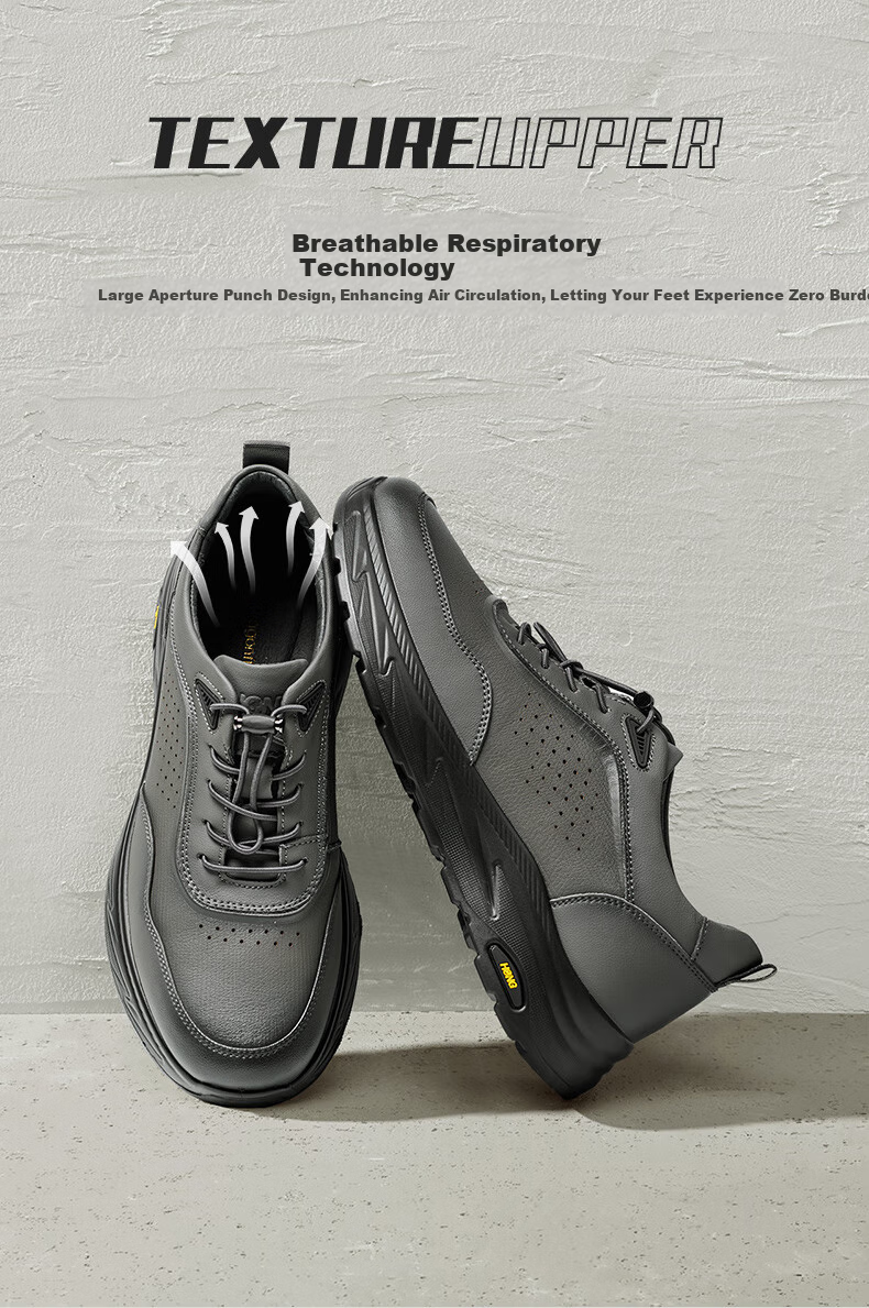 RED DRAGONFLY Casual Leather Shoes for Men, Autumn Thick-Soled Outdoor Hiking Travel Shoes, Casual Dad Shoes WTA35116 Black Size 43 2