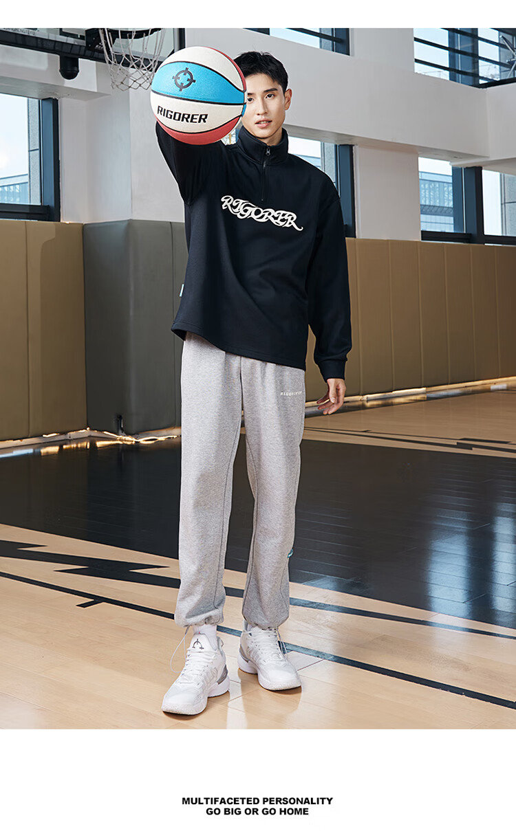 RIGORER Men's Autumn Winter Sports Jogger Pants American Basketball Casual Loose Straight Gray Knit Sweatpants 5