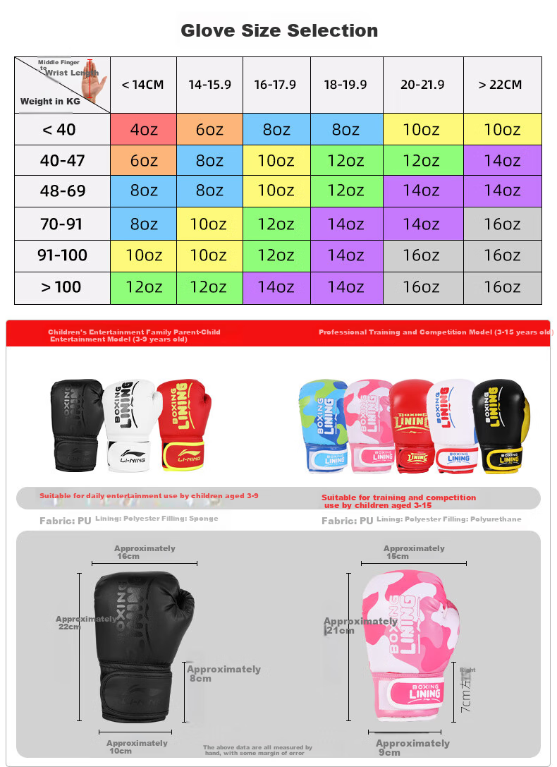 Li-Ning Children's Boxing Gloves, Boxing Training Equipment, Youth Sanda Competition Exercise, for Boys And Girls, Taekwondo, Black 6OZ 4