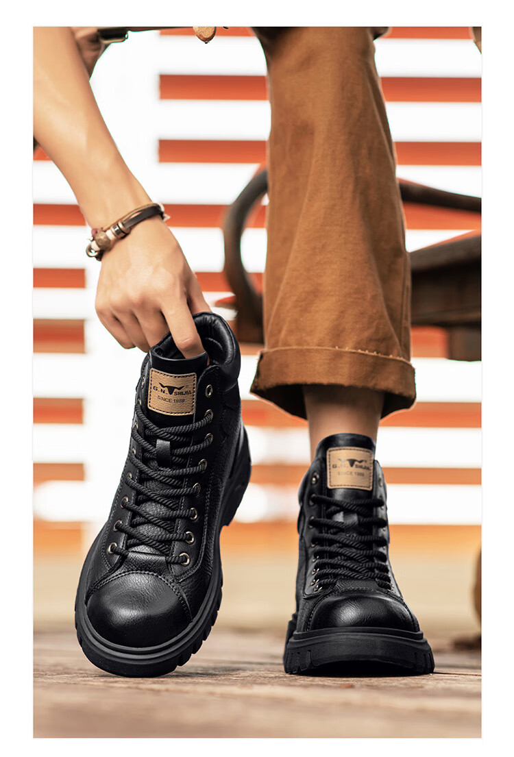 G.N.Shi Jia Men's Boots 2025 Autumn Winter New Low-top Martin Boots Outdoor Thick-soled Casual Leather Shoes Trendy Versatile Men's Shoes 15