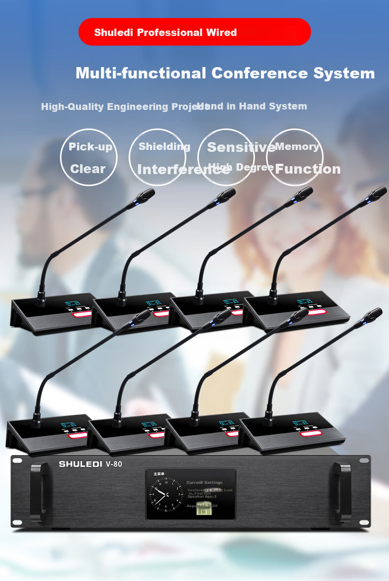 Shuledi V-80A Domestic Wired Handheld Conference Microphone, Meeting KTV Speaker, Square Tube Goose Neck Supporting Network Cable And 8-Pin Dual Interface (8 Microphones + Main Unit) 2