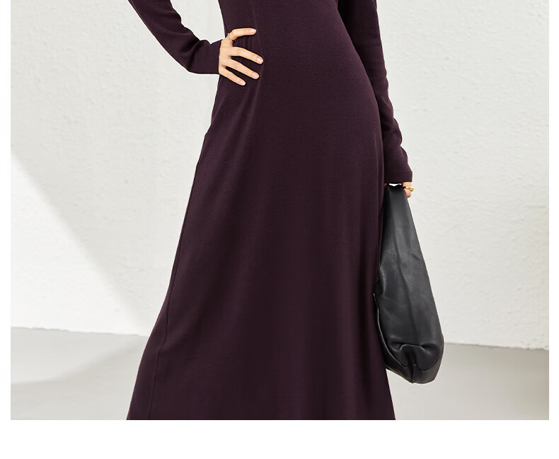 Fansiman Commuter Polo Collar Dress for Women Autumn New Slim Fit Shoulder Long Dress Mulberry Purple M 15