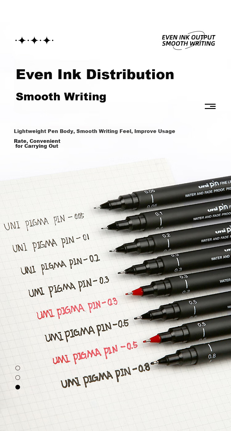 Uni Mitsubishi 0.1mm Water-Based Drawing Needle Pen, PIN-200 Art Design Outlining Pen, Black Handle with Blue Ink, Single Pe 8