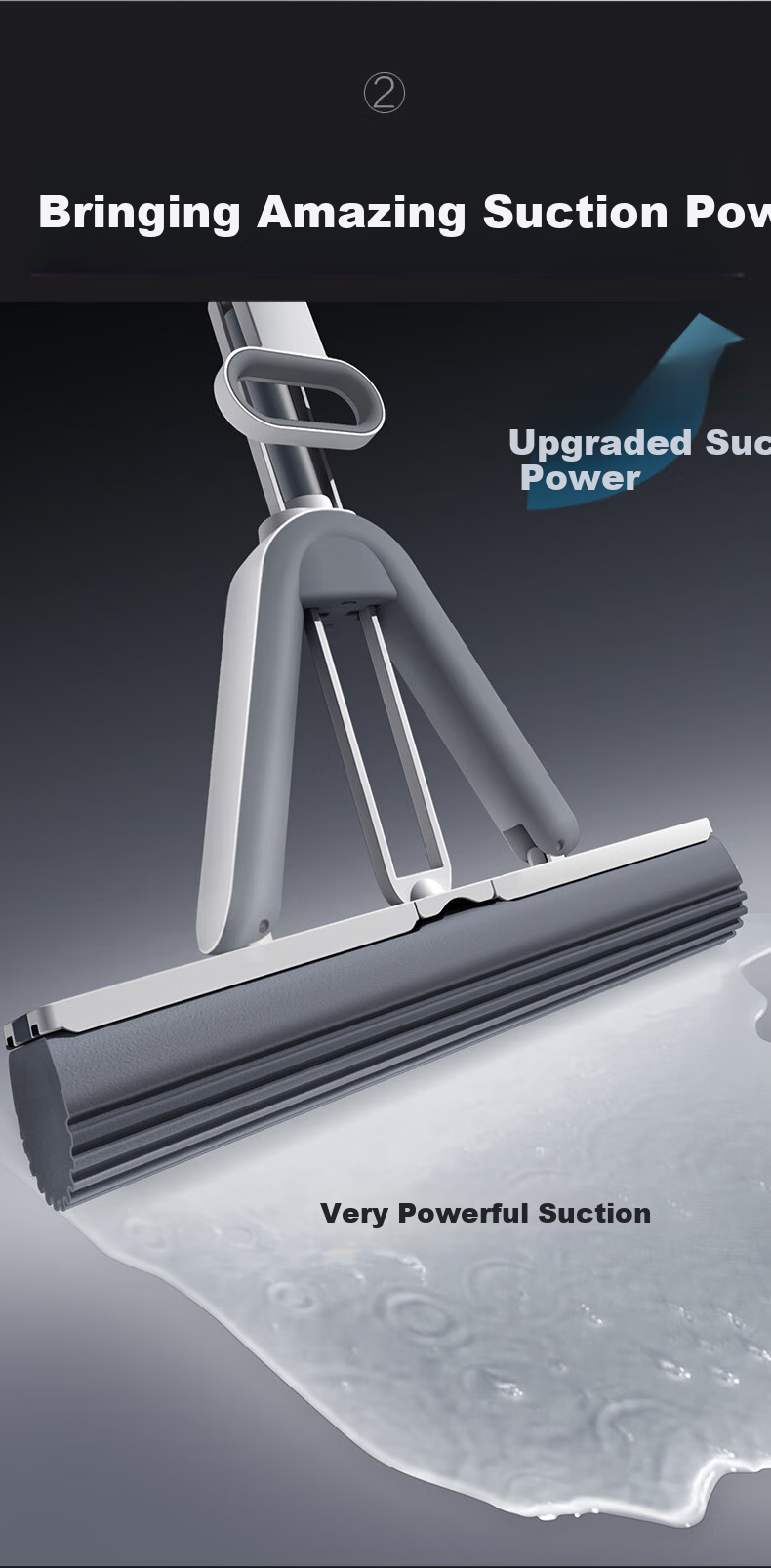 Dawei Sponge Mop, 33cm Sponge Head, 135cm Long Handle, 2 Heads, M13 PVA Sponge, Foldable And Squeezable 2