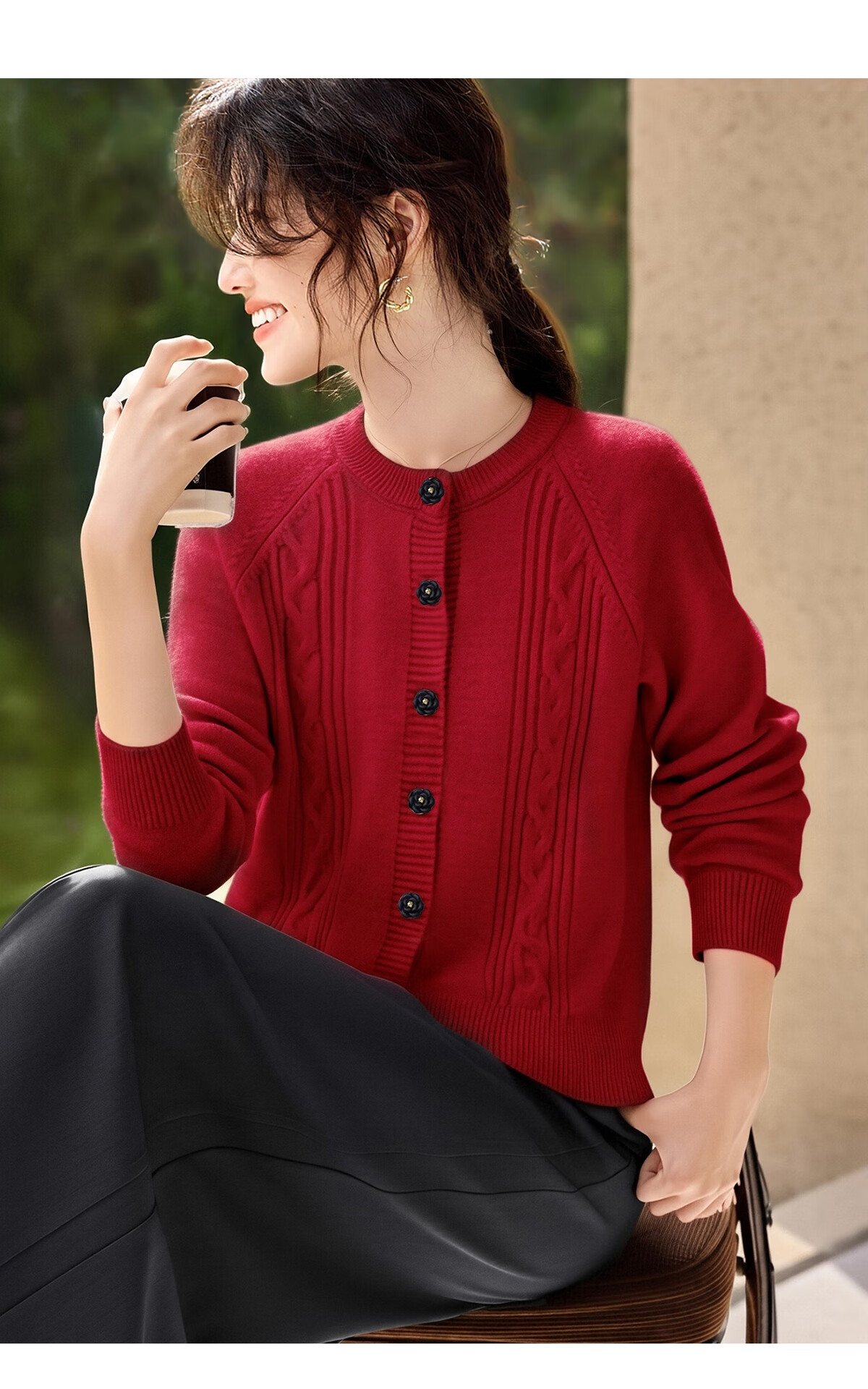 She Enjoy Knitted Cardigan Women Round Neck Cable Knit Sweater Soft Versatile Knit Top Outerwear T53Z136 9