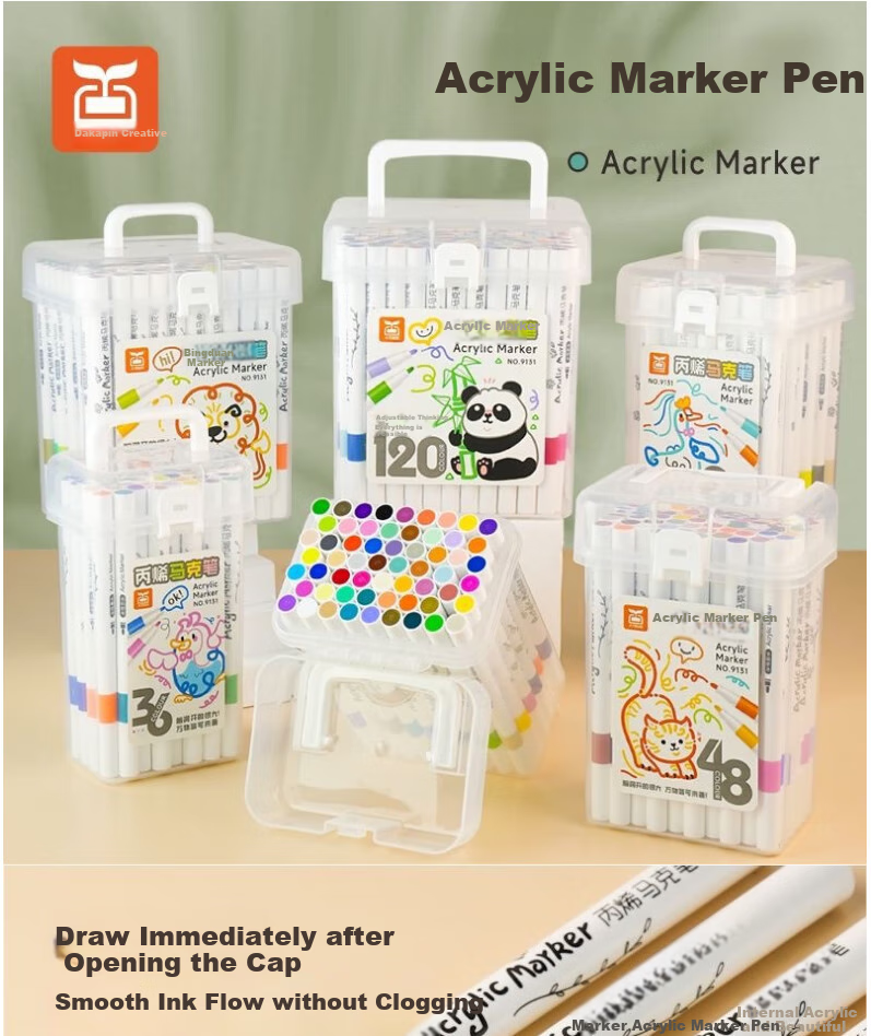 Lvxueji 24-Color Soft Tip Acrylic Markers Black Box Waterproof DIY Art Paint Pens for Kids Drawing Gift for Boys and Girls Children's Day 1