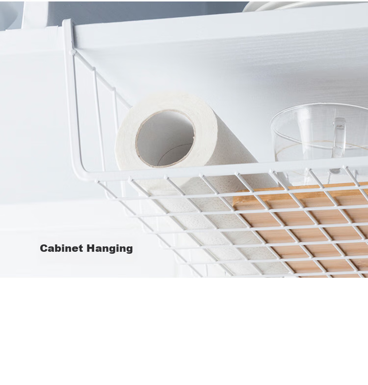 Ourunzhe Under-Cabinet Storage Rack, No Drilling Required, Cabinet Organizer, Hanging Divider, Kitchen Spice Rack, Hanging Basket, Under-Cabinet Shelf 4