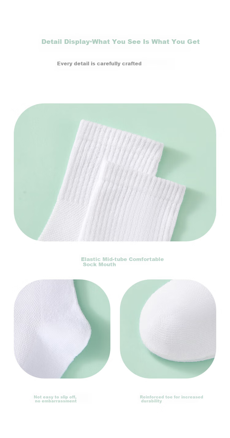 LangSha Kids Socks Boys Girls Summer Thin Mesh Mid-Calf White Cotton Socks 5 Pairs Pure White 3XL 10