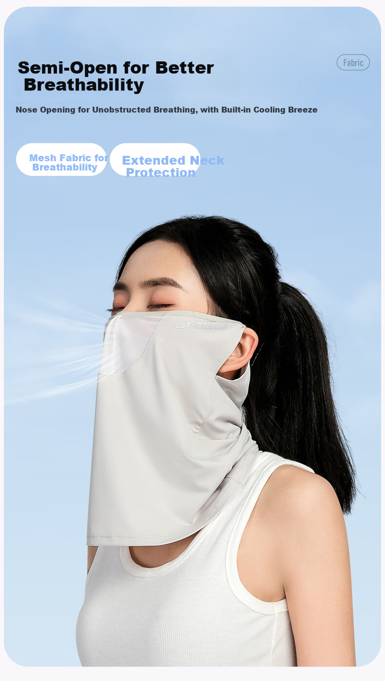 Li-Ning Cycling Sun Protection Face Mask for Men, Hanging Ear Ice Silk Face Cover, Summer Outdoor Cycling Anti-Sand Hiking Fishing Sunshade 5