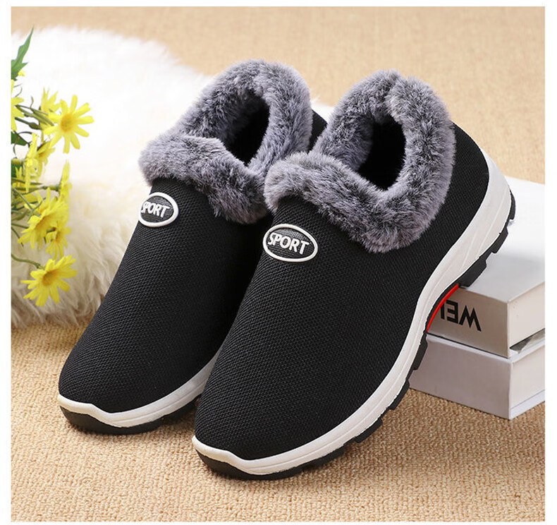FOOTOPPO Slip-On Fleece-Lined Cotton Shoes for Women, Warm Winter Footwear for Elderly, Traditional Beijing-Style Cotton Shoes for Seniors, Comfortable Slippers for Older Wome 8