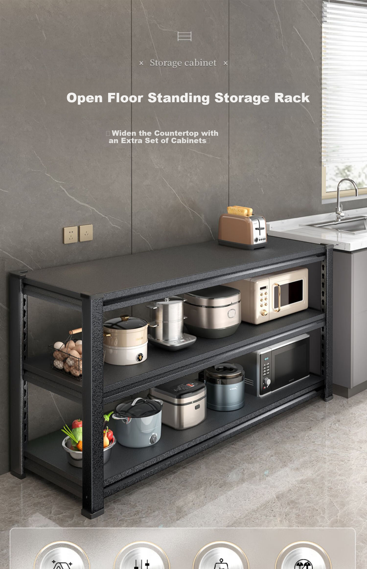 Jiabangshou [Chow Yun-fat Recommended] Kitchen Storage Rack Floor Storage Cabinet Home Organizer Multi-functional Cupboard Storage Shelf 1