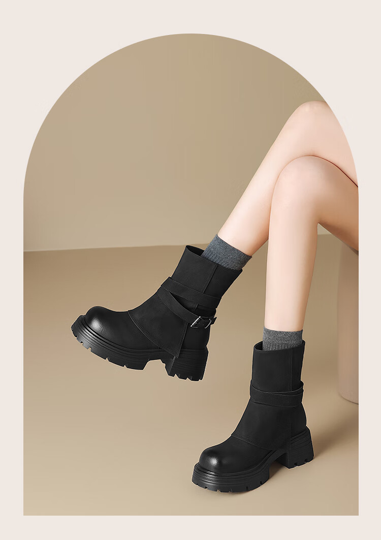 ZHR [Xu Ruohan Same Style] Women's Winter Thick-Soled Martin Boots Versatile Pant Leg Snow Boots KN261 Brown Size 35 8
