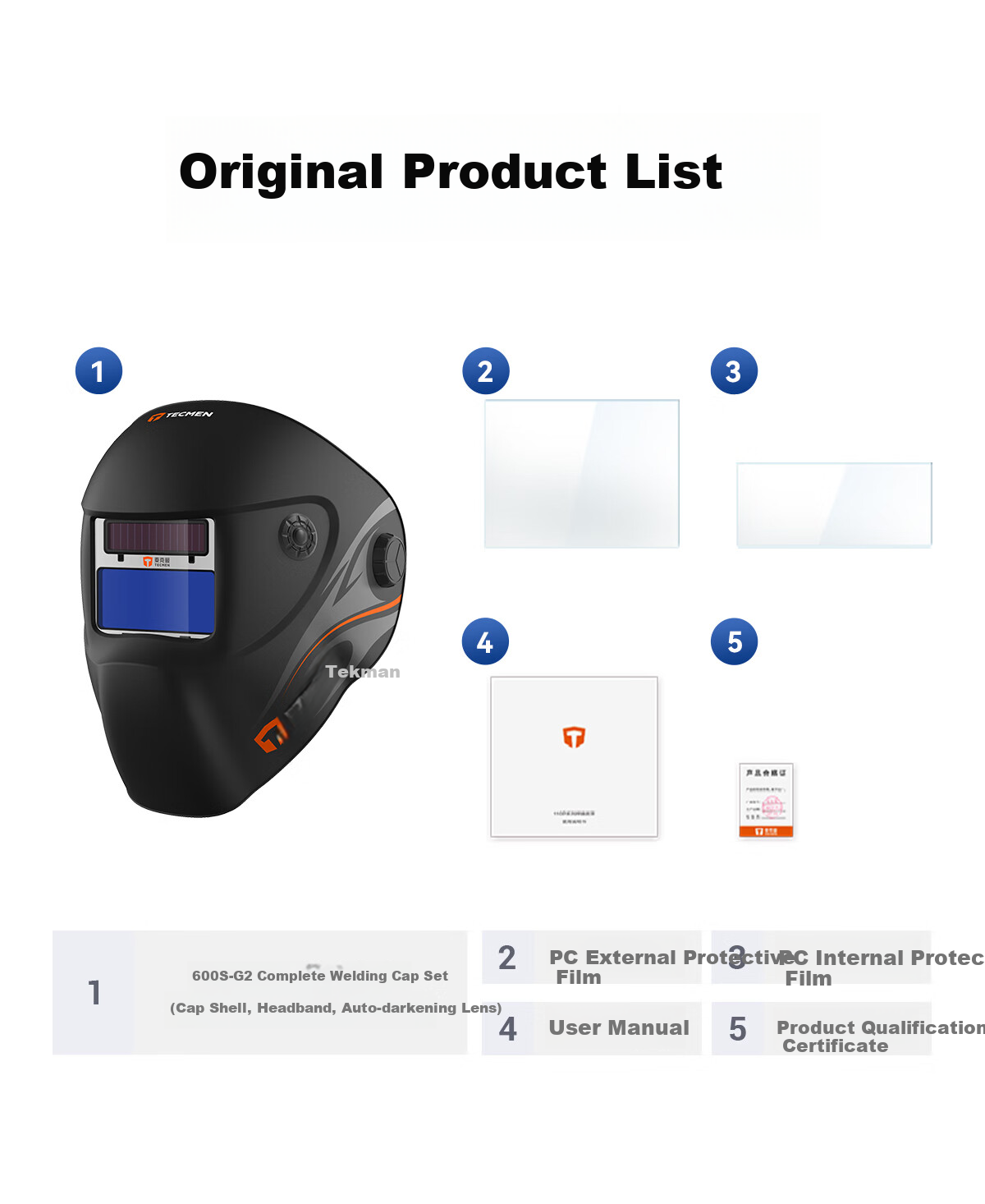 TECMEN 600S-G2 Second Generation Welding Helmet, Adjustable Welding Mask, Safety Cap Adapter, Headband Adapter (Long Hook) 12
