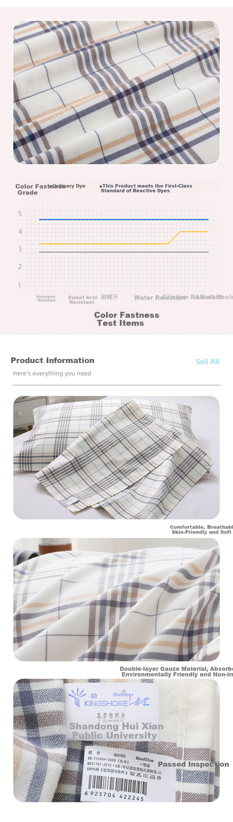 KING SHORE Class A Pure Cotton Pillowcase, 2 Yarn Gauze Breathable Double-Layer Pillowcases, One Pair of 2 Pieces, 126g/piece, 52*80cm 3
