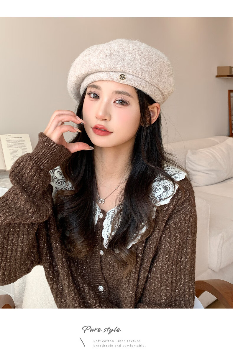 XUEXIMAN Women's Beret Autumn Winter Versatile Warm Slim Face Octagonal British Retro Newsboy Painter Hat 8