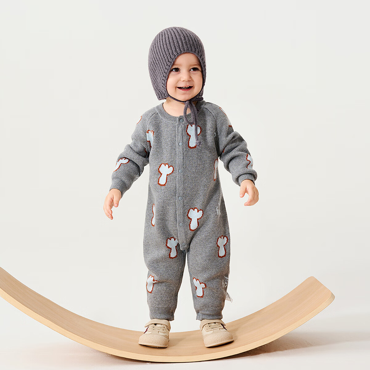 TONGTAI Baby Romper Spring and Autumn Pure Cotton Infant Clothing Children's Casual Knitted Jumpsuit Full Cotton Crawling Suit Gray 73cm