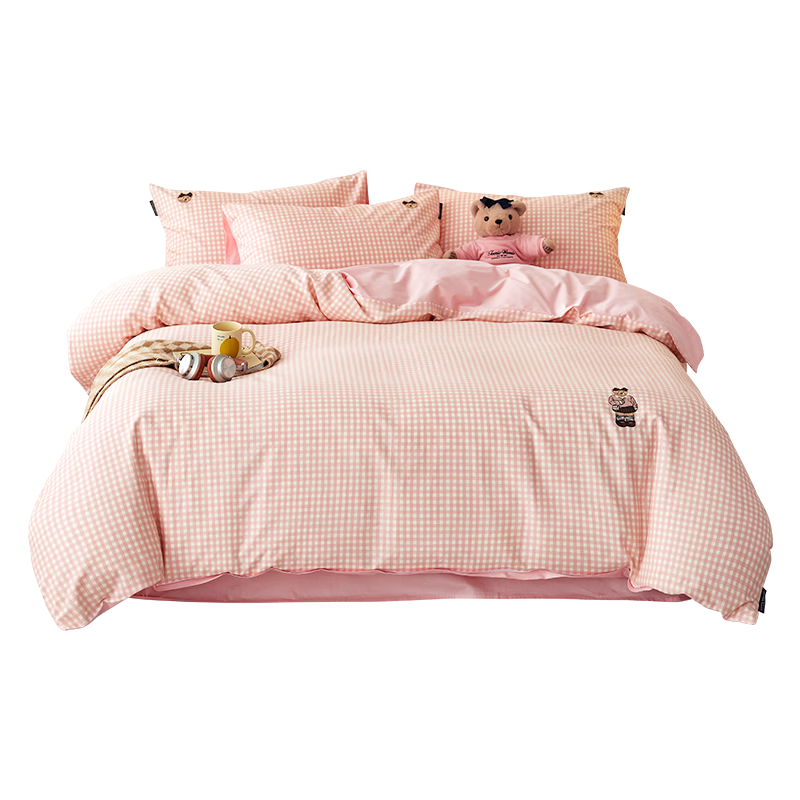 Teenie Weenie Bear 100% Cotton Single Quilt Cover A-Class Full Cotton Quilt Cover for Student Dormitory 150x200 Soft Pink