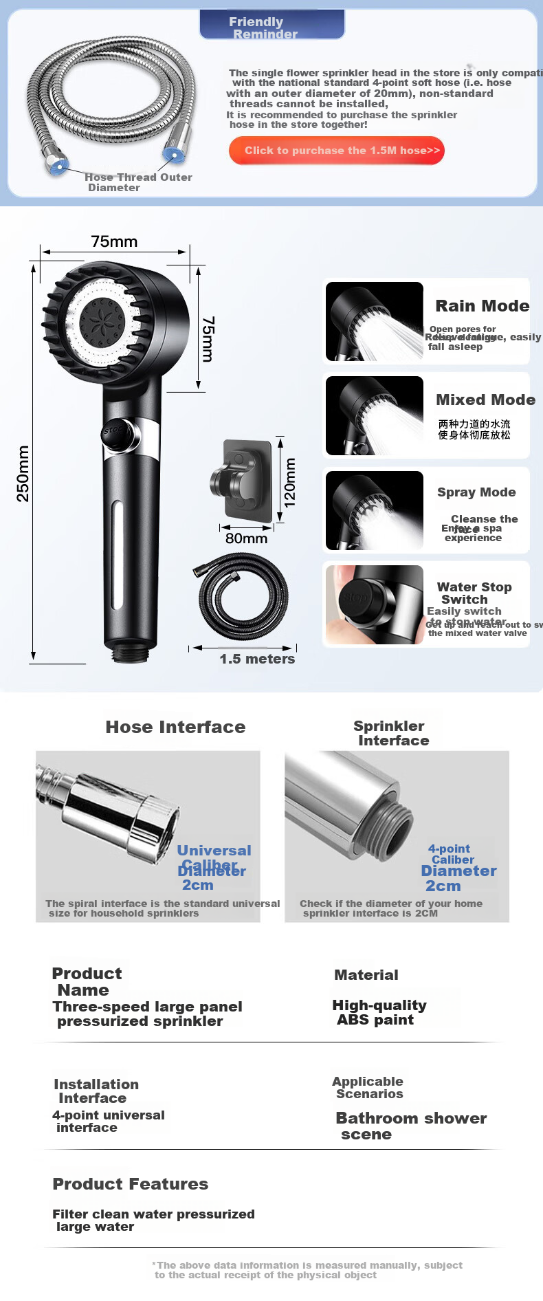 JROR [Germany] Pressurized Shower Head Set of Three, Bathroom Filtered Shower Head, Bathroom Shower System 3