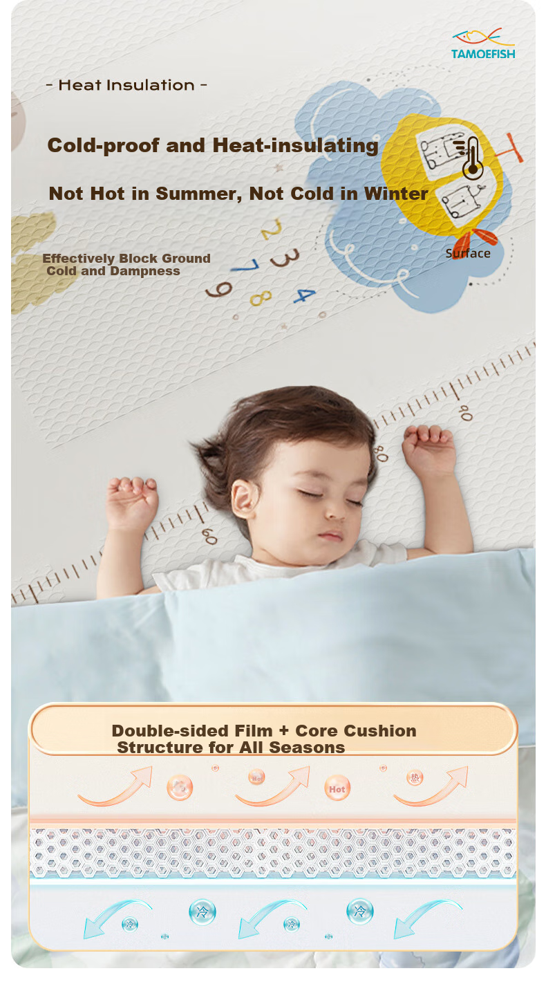 Tamengyu Crawling Mat, Baby Play Mat, Infant XPE Foldable Floor Mat, Foam Non-Slip Children's Toy Mat, Nap Pad, Thick 8