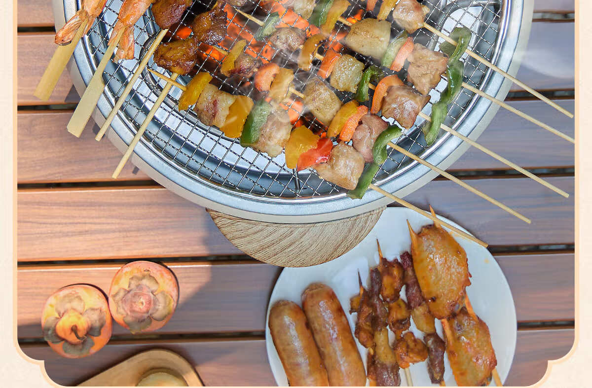 CAMELJEANS Dual-Use Electric and Charcoal Tea Boiling Set Complete Barbecue Stove Outdoor Indoor White New Model 14