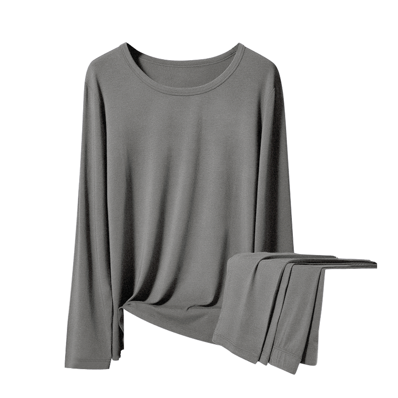 MiiOW Thermal Fleece Heating Warm Underwear Men’s Couple Modal Ultra-Thin Slim Base Layer Autumn Shirt and Pants Gray 2XL