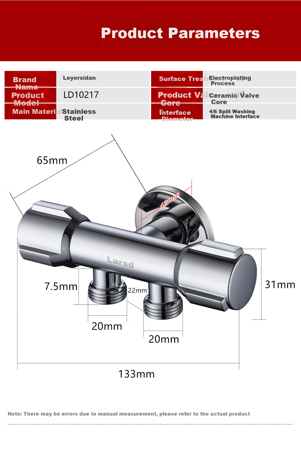 Larsd Dual-Purpose Angle Valve, One Inlet Two Outlets, Triangular Valve, One to Two, Figure-Eight Valve, with 4/6 Points Washing Machine Interface LD10217 1