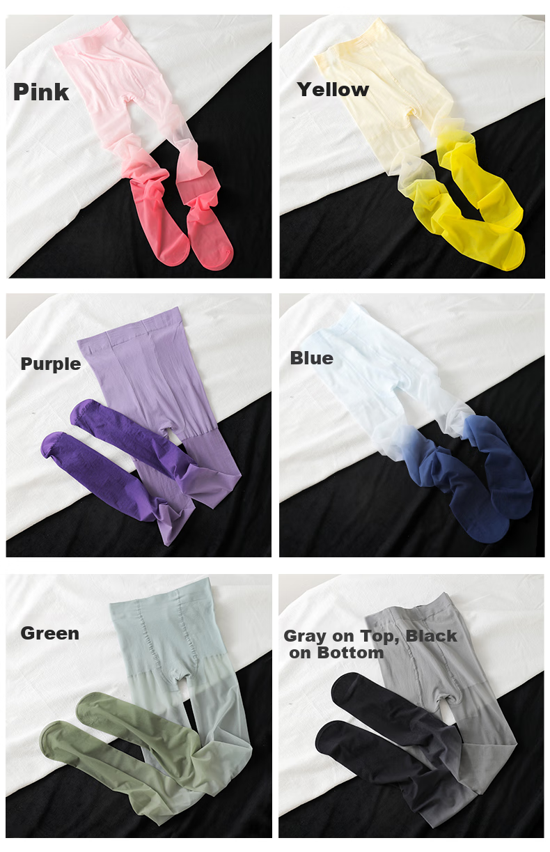 LangSha Gradient Color Sheer Pantyhose for Women Summer Ultra-Thin Tights Pure Lolita Sexy Gradient Black Stockings Gradient Green One Pair One Size 9
