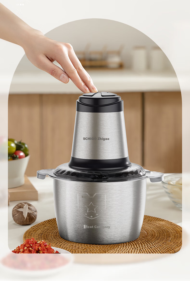 CHIGO Meat Grinder for Home Use, Mincer Machine, 304 Stainless Steel Small Multifunctional Food Processor, Meat Chopper, Dumpling Filling And Garlic Paste Maker, 2L Dual Blade Head ZG-L805 12