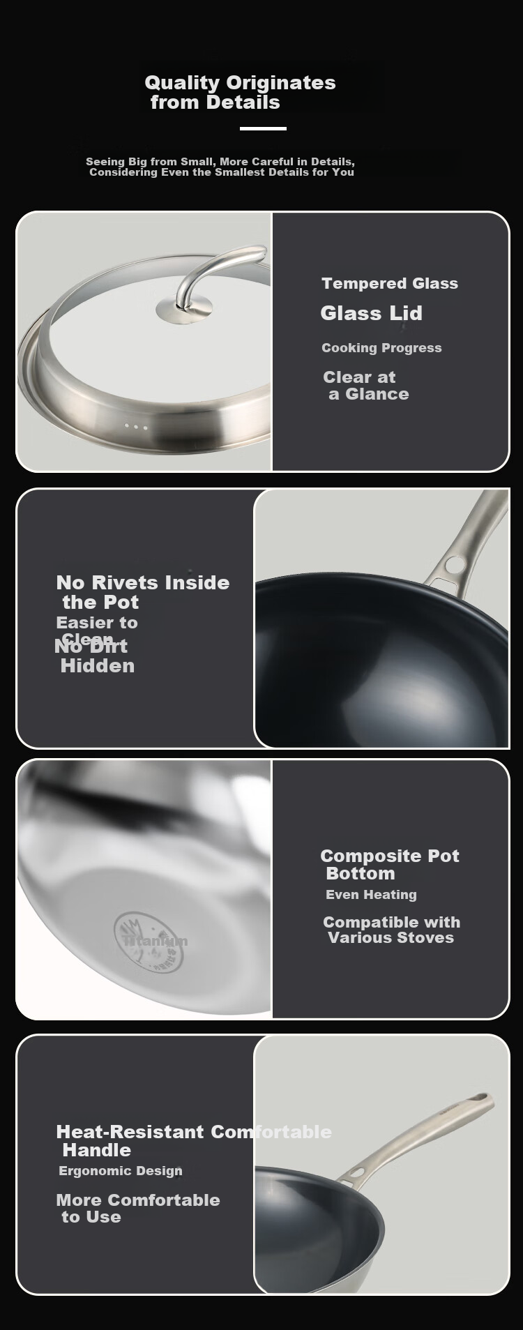 Amos Pure Titanium Wok with Lid, 32cm, Low Smoke, Healthy, 100% Pure Titanium Plate Material, Compatible with All Stoves, AS-CG308T 14