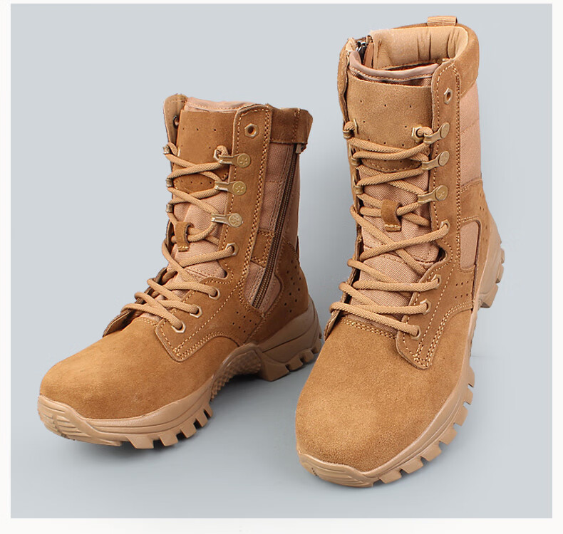 Beifute Combat Boots, High-Top Tactical Boots for Men, Breathable And Wear-Resistant Hiking Shoes, Security Duty Boots, 2l [All-Season Single Boots], Sand Brown, Size 42 4