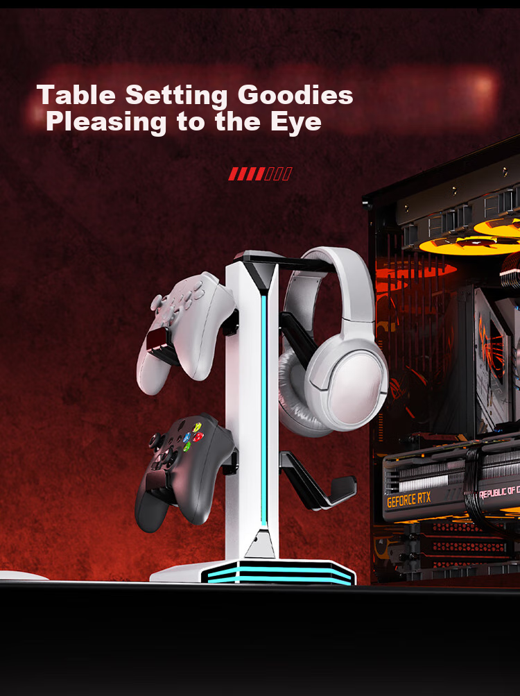 NVV Earphone Handle Stand Two-In RGB Lighting USB Expansion Compatible with PS5/XBOX/Switch Game Controller Storage Stand ROG Headphone Hanger MZ-8006 11