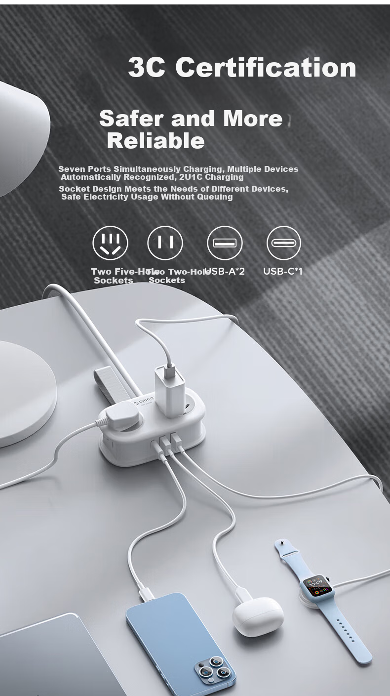 ORICO [3C Certified] USB Power Strip/Extension Cord/Power Board/Multi-Functional Pocket Power Strip with Cable Reel And Storage, 1.2 Meters 2