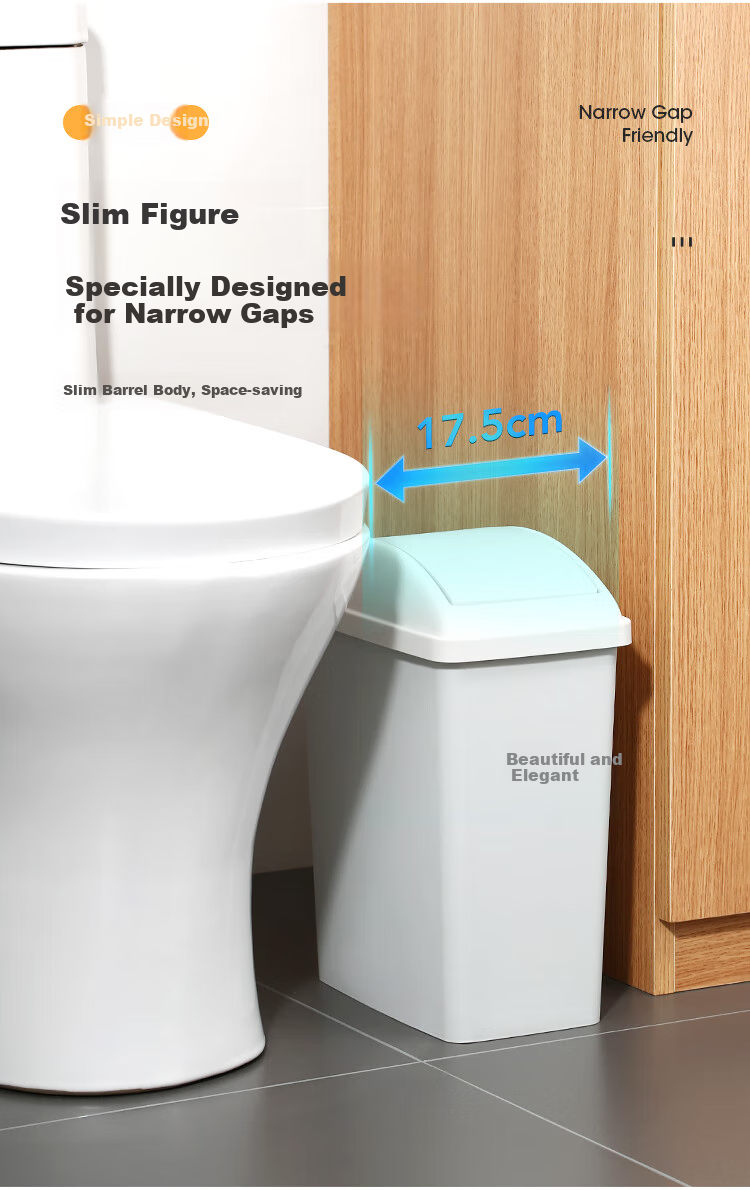 MARYYA Lidless Trash Can, 12L Large Square White, for Home Bathroom Living Room Dorm Office, Narrow Gap Garbage Bi 3
