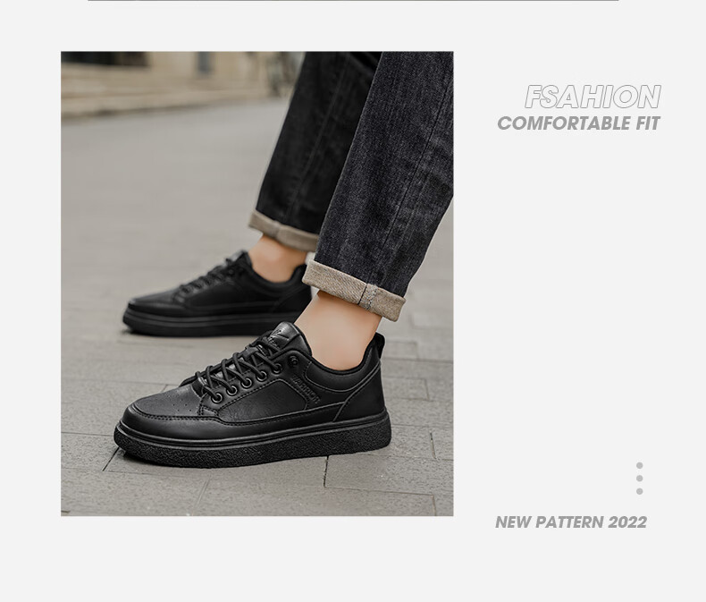 Huili Official Men's Shoes, Autumn And Winter New Casual Sports Leather Shoes, Slip-On Sneakers for Men, 2704 Black, Size 42 19
